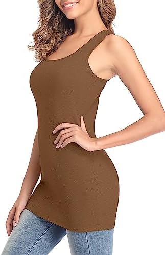 Long Tank Tops for Women Ribbed Long Camisole Nightshirt Brown