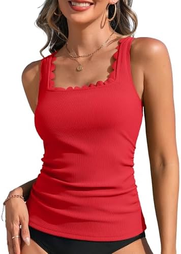 Scalloped Tankini Top for Women Swim Top Modest Tankini Swimsuit