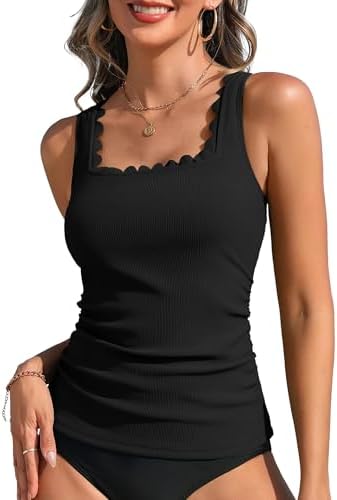 Tankini Tops for Women Scalloped Tankini Swimsuits Tummy Control