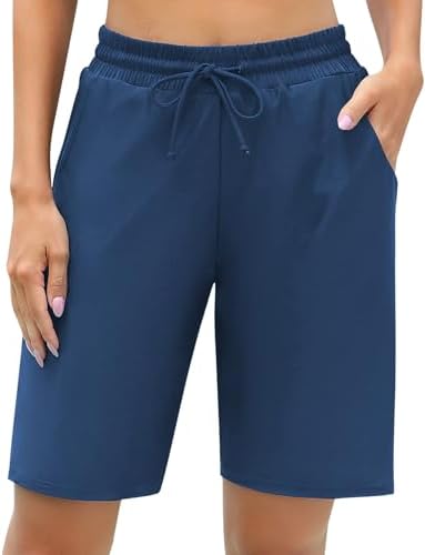 Women's 9" Swim Shorts High Waisted Swim Board Shorts in Dark Blue