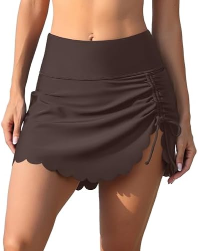 Women Scallop Trim Swim Skirts High Waisted Split Swim Bottoms