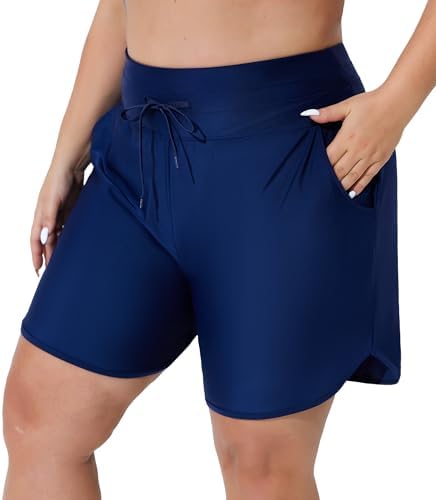 Womens Plus Size Swim Shorts with Pockets